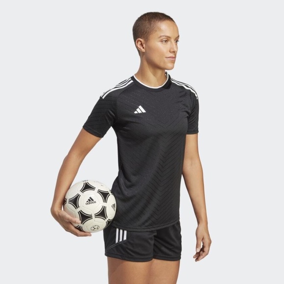 NWT adidas Women's Campeon 23  Soccer Jersey Size Medium Black 3 Stripes New - Picture 5 of 10